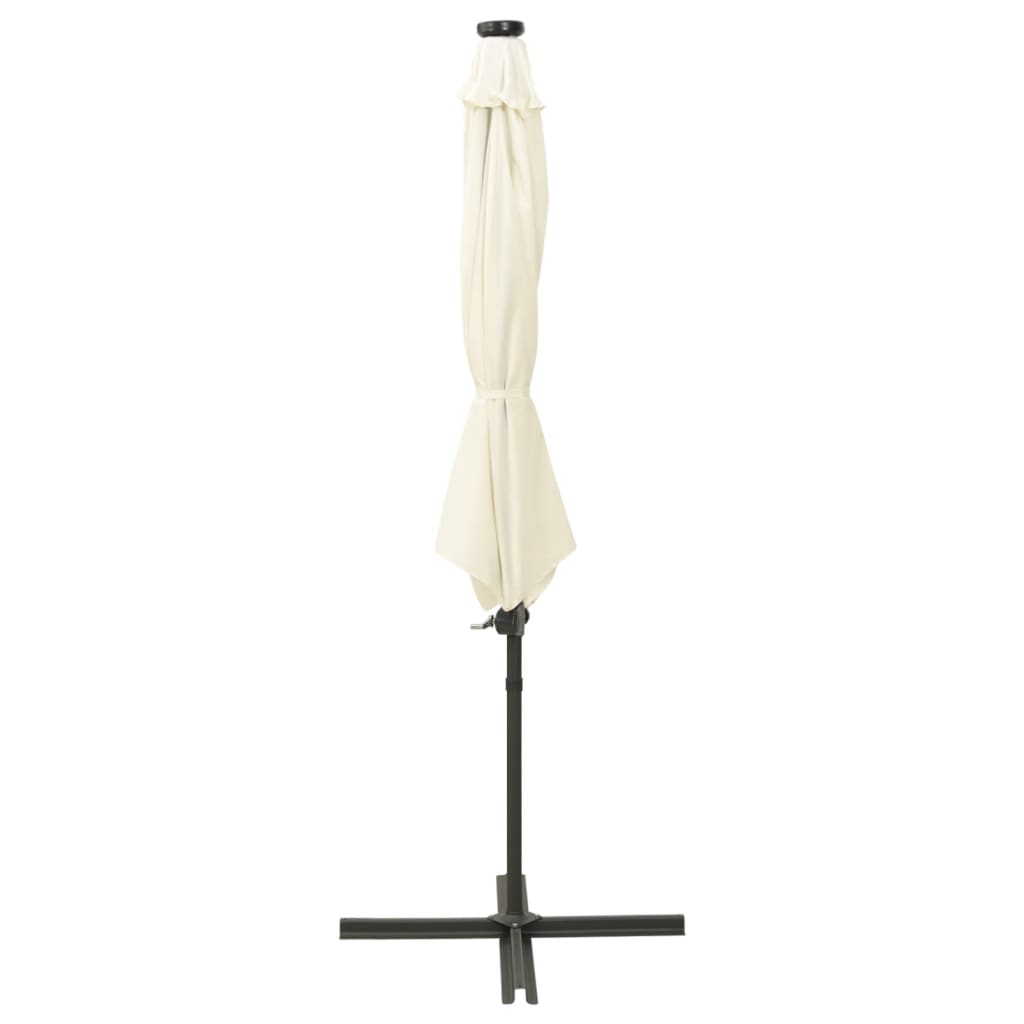 Cantilever Umbrella with Pole and LED Lights Sand 300 cm