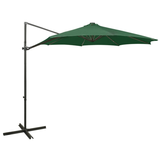 Cantilever Umbrella with Pole and LED Lights Green 300 cm