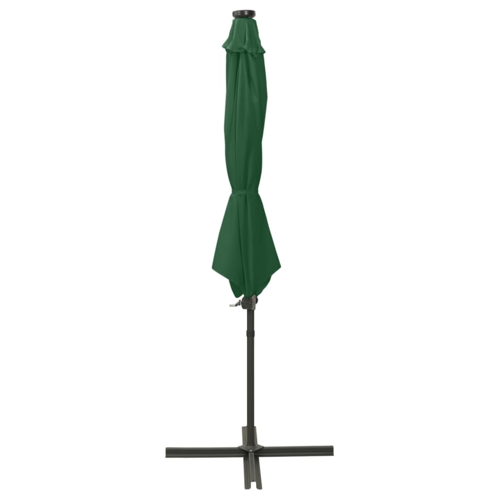 Cantilever Umbrella with Pole and LED Lights Green 300 cm