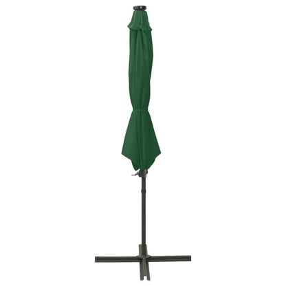 Cantilever Umbrella with Pole and LED Lights Green 300 cm