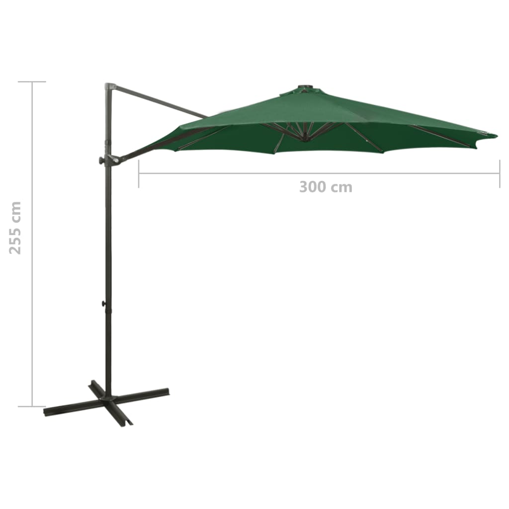 Cantilever Umbrella with Pole and LED Lights Green 300 cm