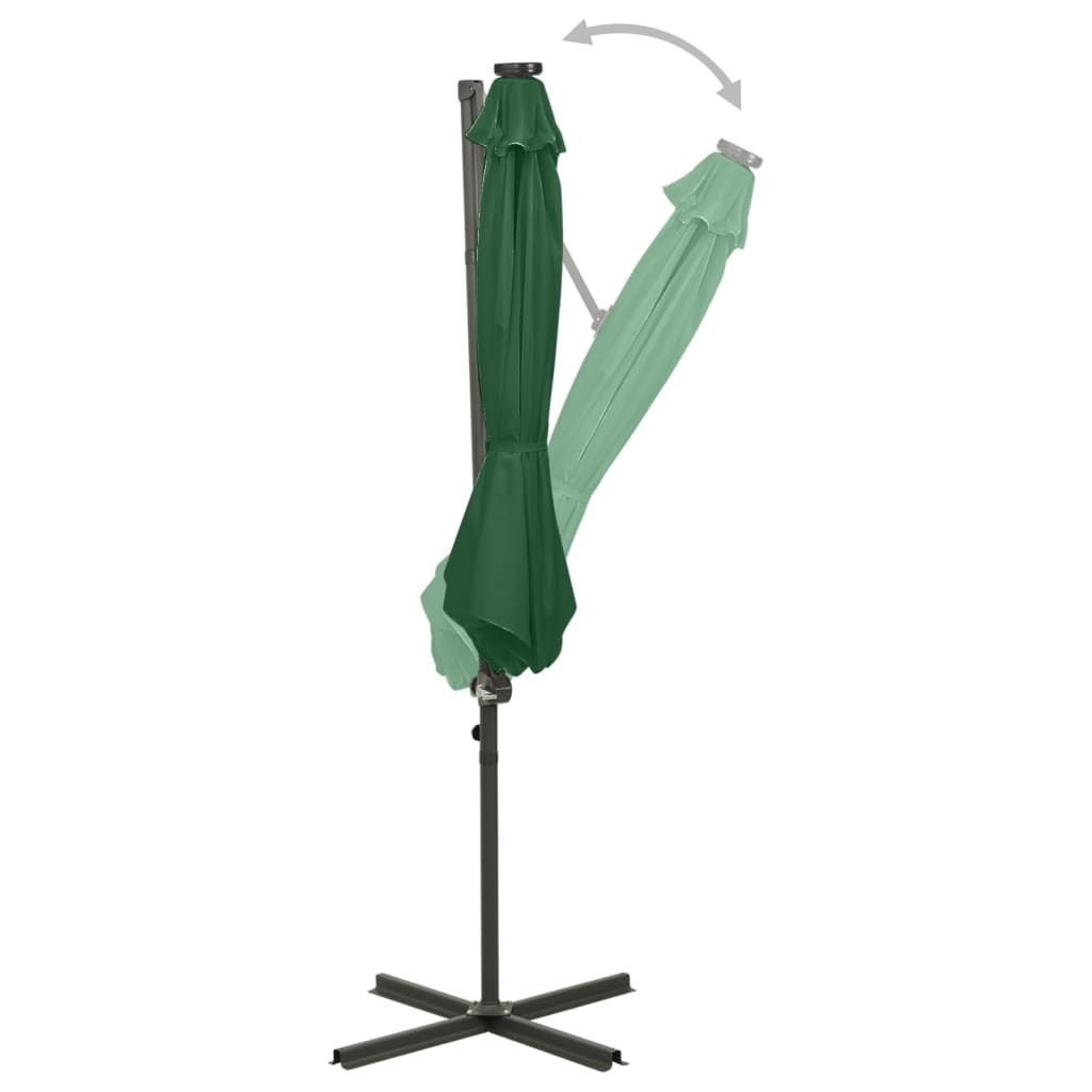 Cantilever Umbrella with Pole and LED Lights Green 300 cm