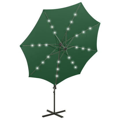 Cantilever Umbrella with Pole and LED Lights Green 300 cm