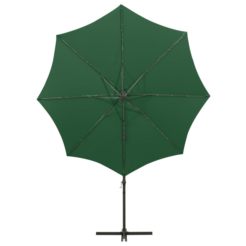 Cantilever Umbrella with Pole and LED Lights Green 300 cm