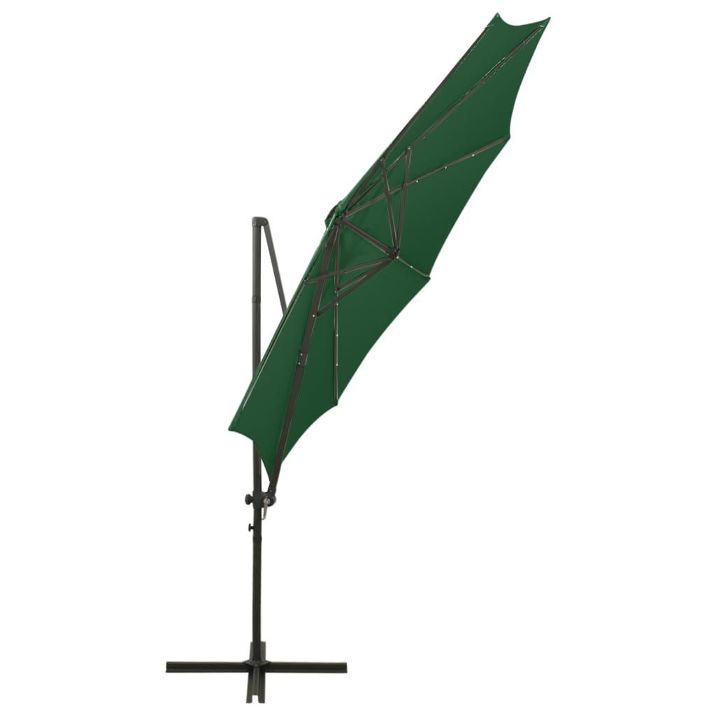 Cantilever Umbrella with Pole and LED Lights Green 300 cm