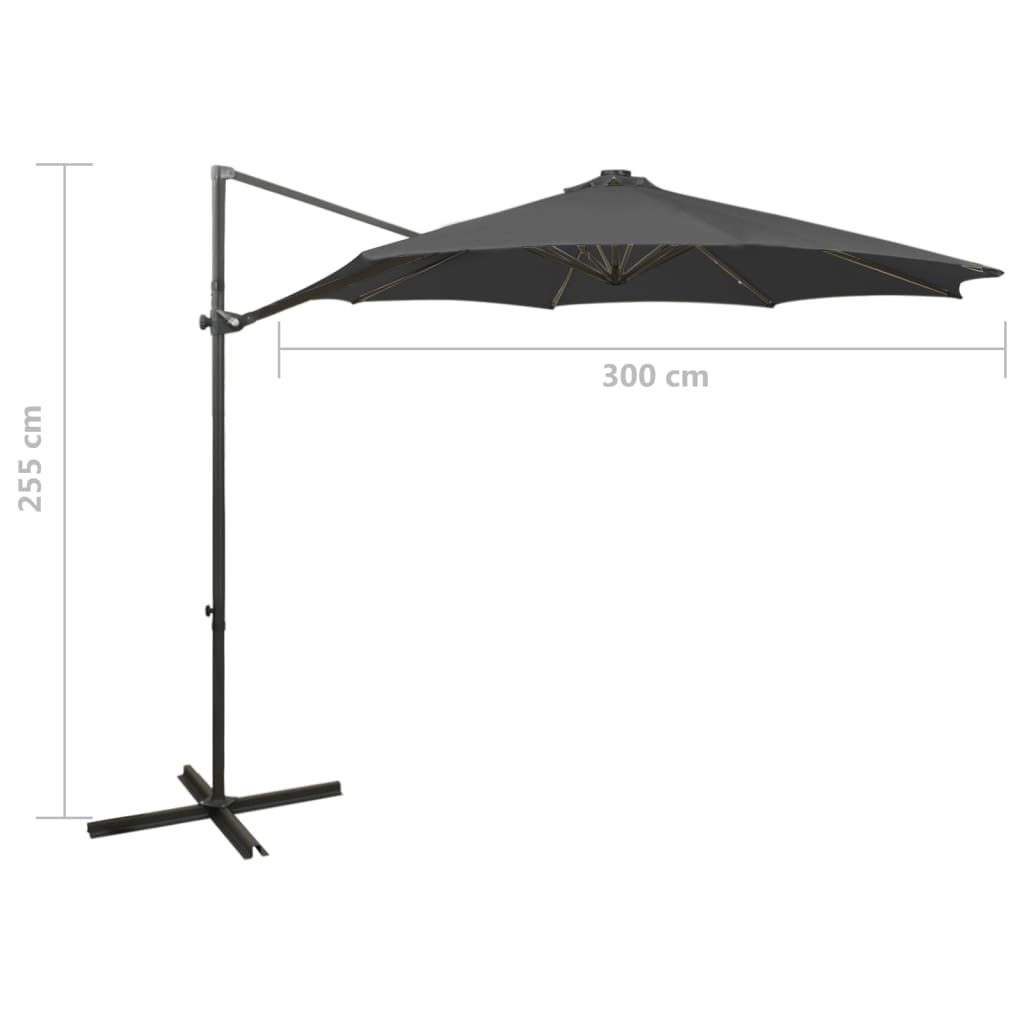 Cantilever Umbrella with Pole and LED Lights Anthracite 300 cm