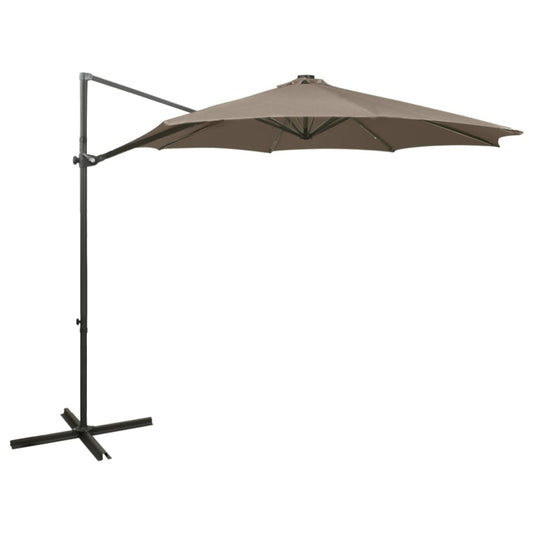 Cantilever Umbrella with Pole and LED Lights Taupe 300 cm