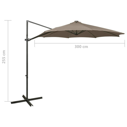 Cantilever Umbrella with Pole and LED Lights Taupe 300 cm