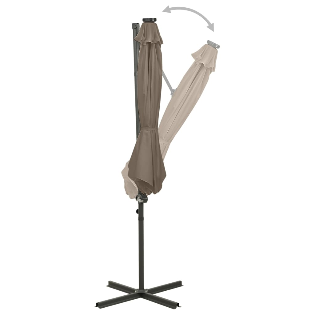 Cantilever Umbrella with Pole and LED Lights Taupe 300 cm