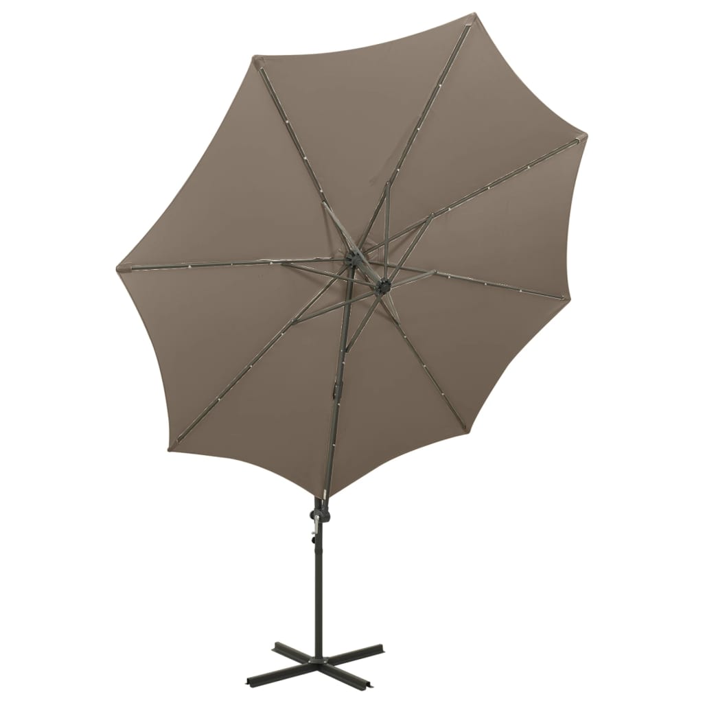 Cantilever Umbrella with Pole and LED Lights Taupe 300 cm