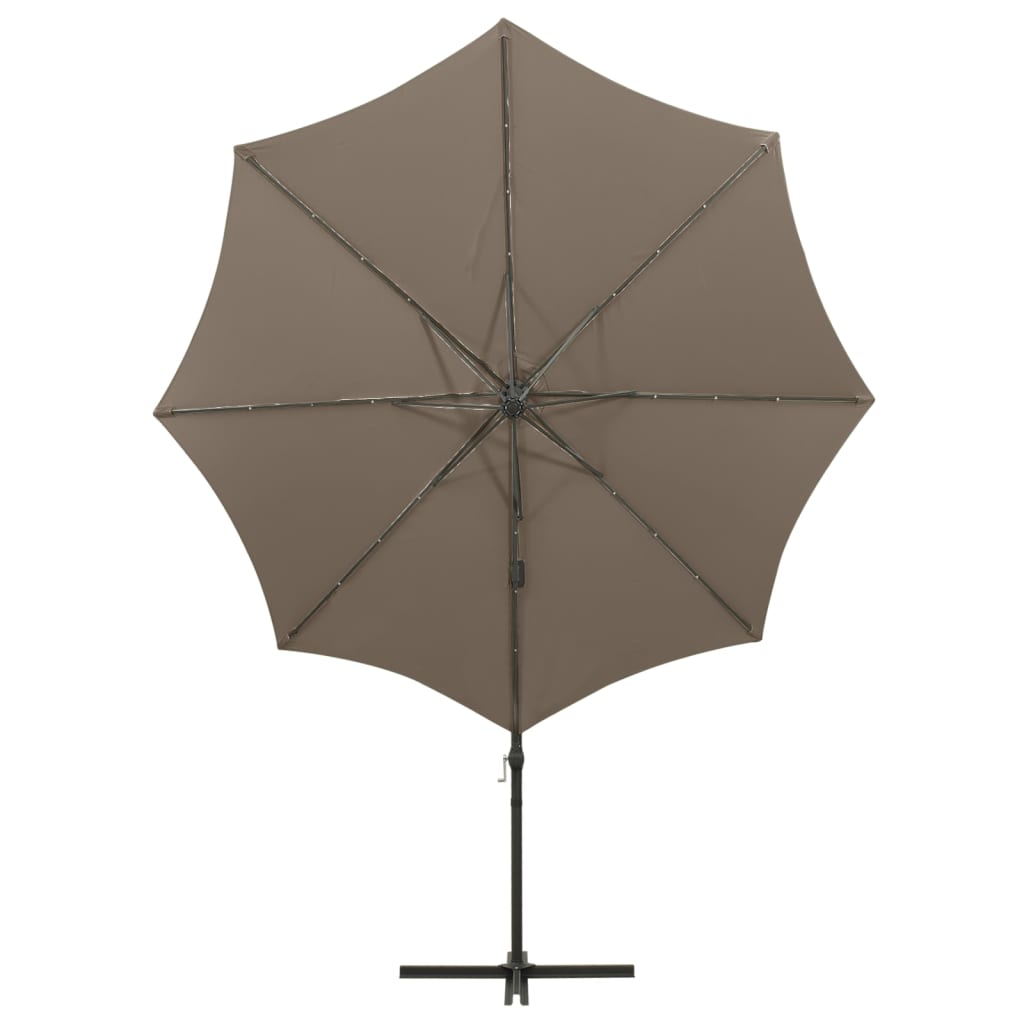 Cantilever Umbrella with Pole and LED Lights Taupe 300 cm