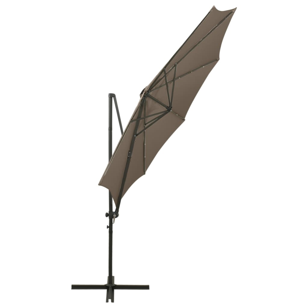 Cantilever Umbrella with Pole and LED Lights Taupe 300 cm