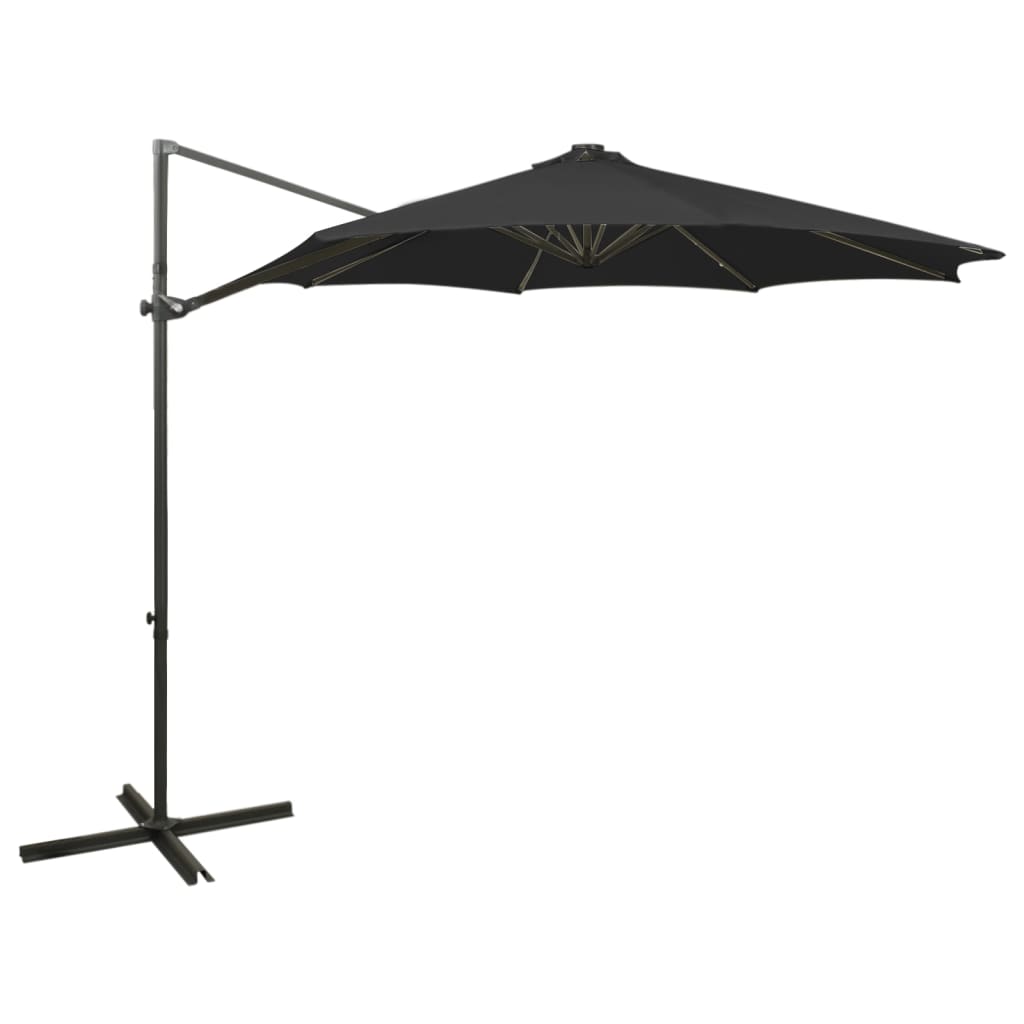 Cantilever Umbrella with Pole and LED Lights Black 300 cm