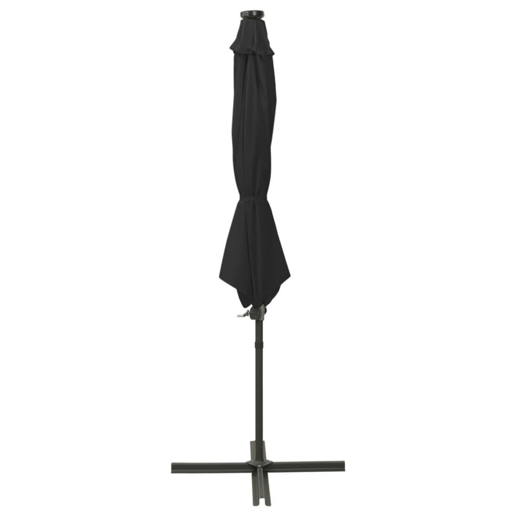 Cantilever Umbrella with Pole and LED Lights Black 300 cm