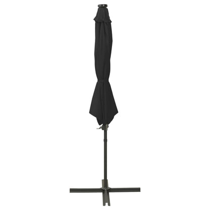 Cantilever Umbrella with Pole and LED Lights Black 300 cm