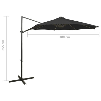 Cantilever Umbrella with Pole and LED Lights Black 300 cm