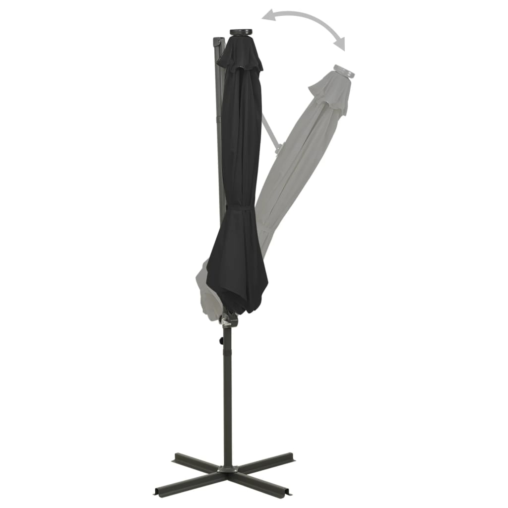 Cantilever Umbrella with Pole and LED Lights Black 300 cm