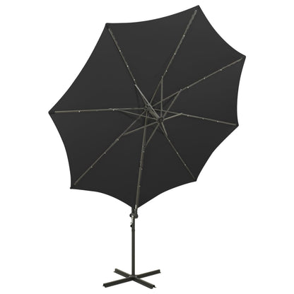 Cantilever Umbrella with Pole and LED Lights Black 300 cm