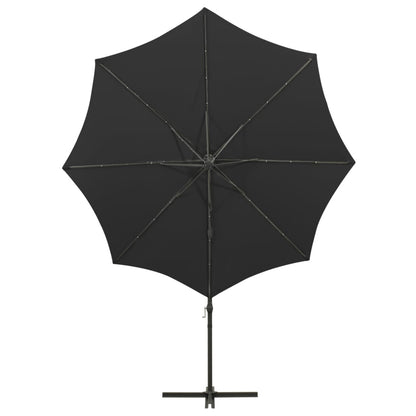 Cantilever Umbrella with Pole and LED Lights Black 300 cm