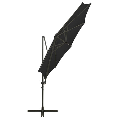 Cantilever Umbrella with Pole and LED Lights Black 300 cm