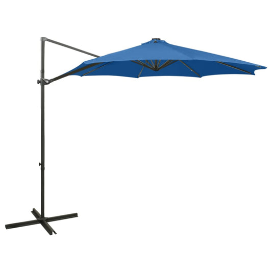 Cantilever Umbrella with Pole and LED Lights Azure Blue 300 cm