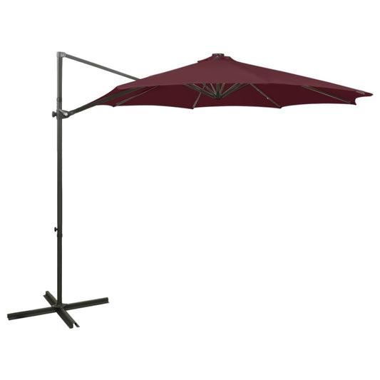 Cantilever Garden Parasol with Pole and LED Lights Bordeaux Red 300 cm