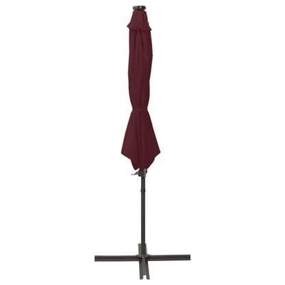 Cantilever Garden Parasol with Pole and LED Lights Bordeaux Red 300 cm