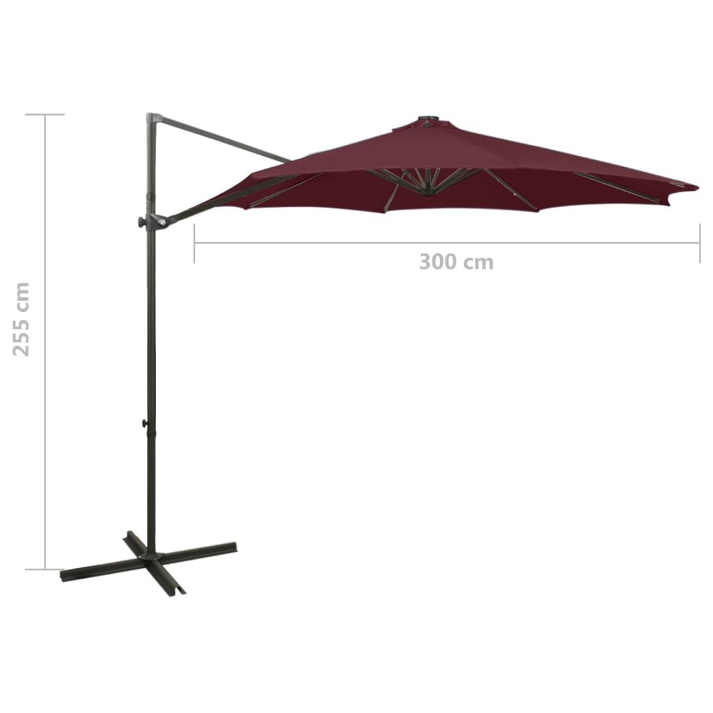 Cantilever Garden Parasol with Pole and LED Lights Bordeaux Red 300 cm