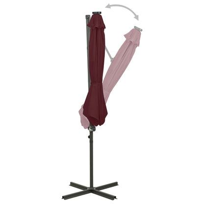 Cantilever Garden Parasol with Pole and LED Lights Bordeaux Red 300 cm