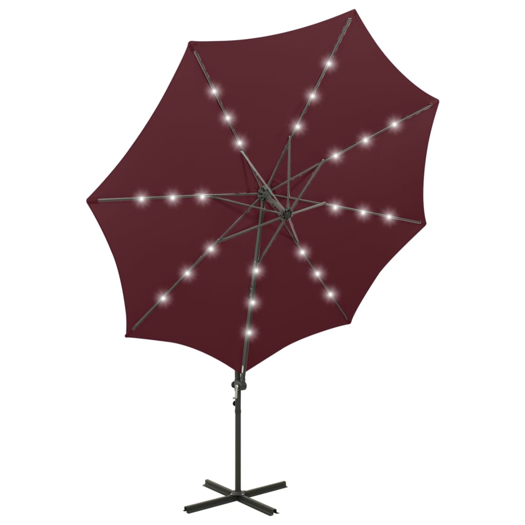 Cantilever Garden Parasol with Pole and LED Lights Bordeaux Red 300 cm