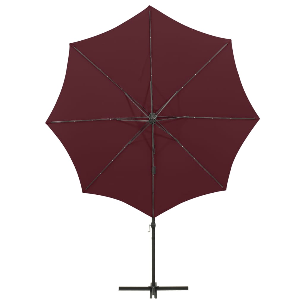 Cantilever Garden Parasol with Pole and LED Lights Bordeaux Red 300 cm