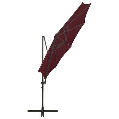 Cantilever Garden Parasol with Pole and LED Lights Bordeaux Red 300 cm