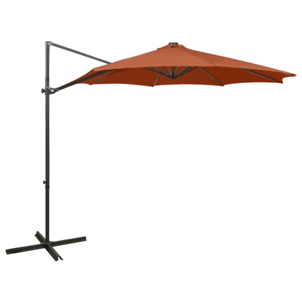 Cantilever Umbrella with Pole and LED Lights Terracotta 300 cm