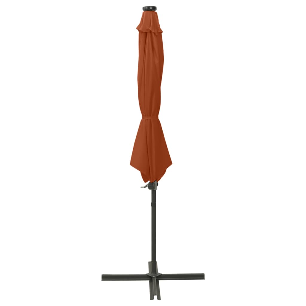 Cantilever Umbrella with Pole and LED Lights Terracotta 300 cm