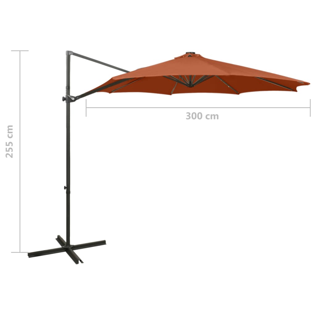 Cantilever Umbrella with Pole and LED Lights Terracotta 300 cm