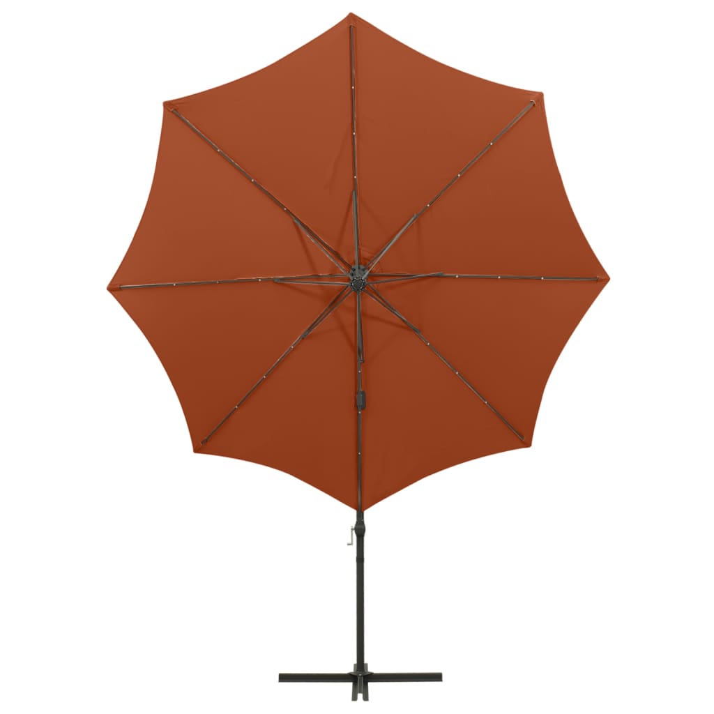 Cantilever Umbrella with Pole and LED Lights Terracotta 300 cm