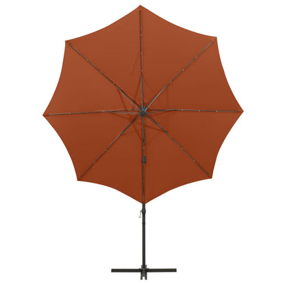 Cantilever Umbrella with Pole and LED Lights Terracotta 300 cm