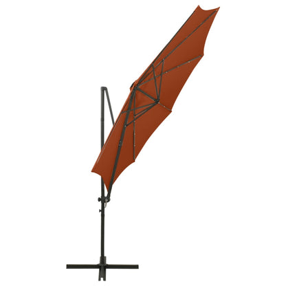 Cantilever Umbrella with Pole and LED Lights Terracotta 300 cm