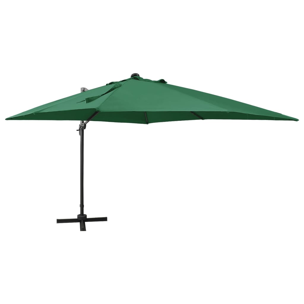 Cantilever Garden Parasol with Pole and LED Lights Green 300 cm