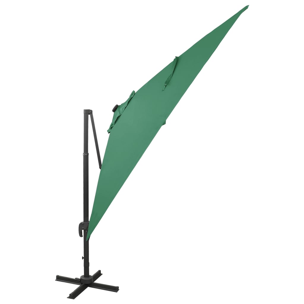 Cantilever Garden Parasol with Pole and LED Lights Green 300 cm