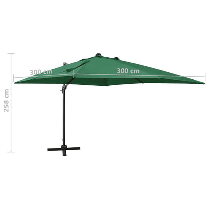 Cantilever Garden Parasol with Pole and LED Lights Green 300 cm