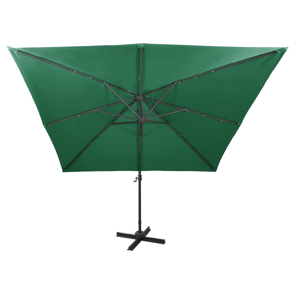 Cantilever Garden Parasol with Pole and LED Lights Green 300 cm