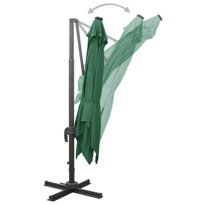 Cantilever Garden Parasol with Pole and LED Lights Green 300 cm