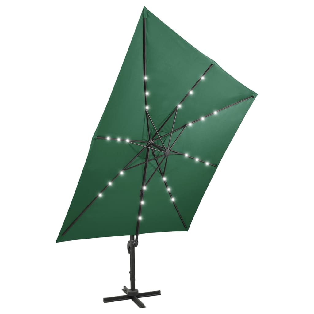 Cantilever Garden Parasol with Pole and LED Lights Green 300 cm