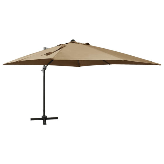 Cantilever Garden Parasol with Pole and LED Lights Taupe 300 cm