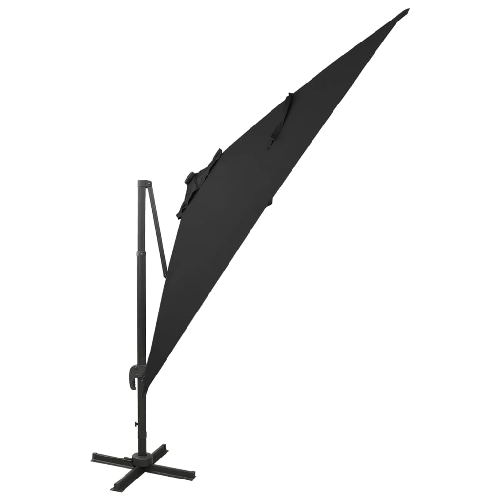 Cantilever Umbrella with Pole and LED Lights Black 300 cm