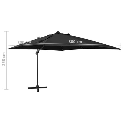 Cantilever Umbrella with Pole and LED Lights Black 300 cm