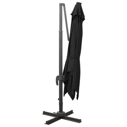 Cantilever Umbrella with Pole and LED Lights Black 300 cm