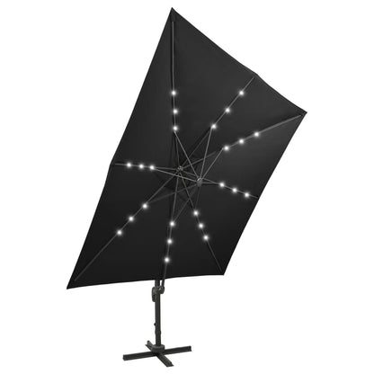 Cantilever Umbrella with Pole and LED Lights Black 300 cm