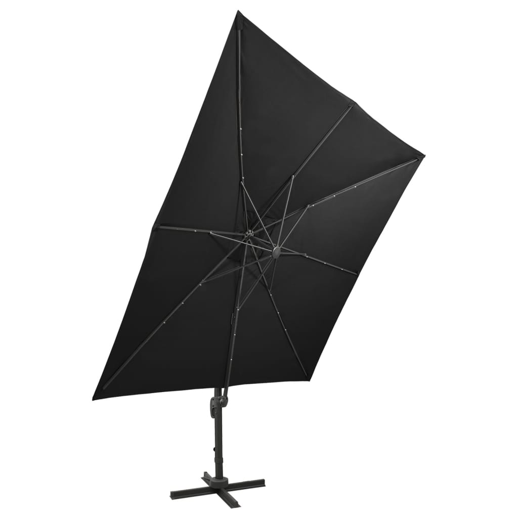 Cantilever Umbrella with Pole and LED Lights Black 300 cm